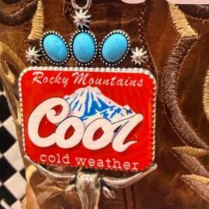 Rocky Mountains "Cool" Red Enamel Pendant with Turquoise Accents Necklace